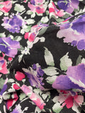 2 1/4 YD Poly/Cotton Batiste - Pink, Purple, and Green Flowers on Black