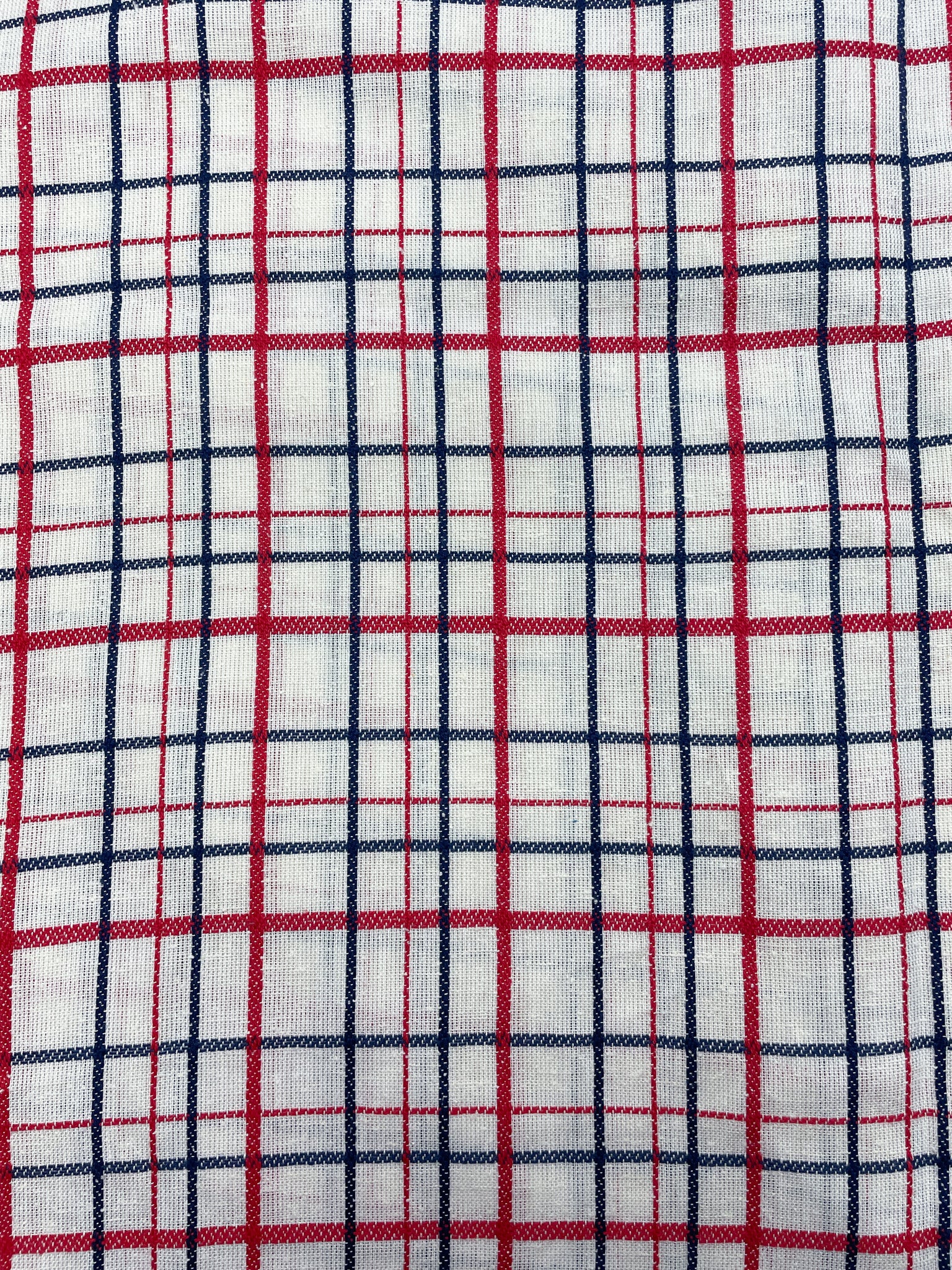 2 1/2 YD Cotton Yarn-Dyed Plaid - White with Red and Navy Blue