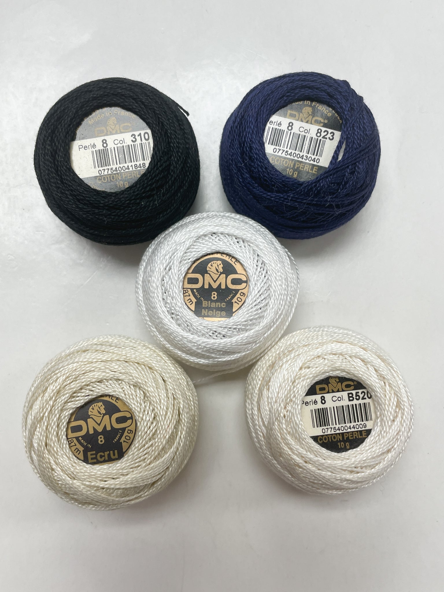 Cotton Pearl Bundle Size 8 - Whites, Navy Blue and Black