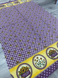 7/8 YD Quilting Cotton with Printed Plaid and Borders - Purple and Off White with Sunflowers