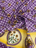 7/8 YD Quilting Cotton with Printed Plaid and Borders - Purple and Off White with Sunflowers