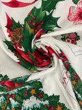 1 YD Quilting Cotton Applique Panel Vintage - Christmas Themed with Silver Glitter Accents