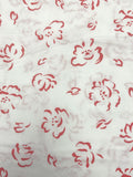 4 1/4 YD Poly/Cotton Slub Weave - White with Red Flowers