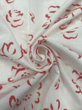 4 1/4 YD Poly/Cotton Slub Weave - White with Red Flowers