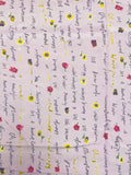 3 YD Rayon Vintage - Duty Pink with Flowers and Handwrite in Black