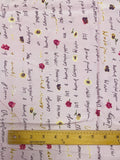 3 YD Rayon Vintage - Duty Pink with Flowers and Handwrite in Black