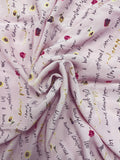3 YD Rayon Vintage - Duty Pink with Flowers and Handwrite in Black