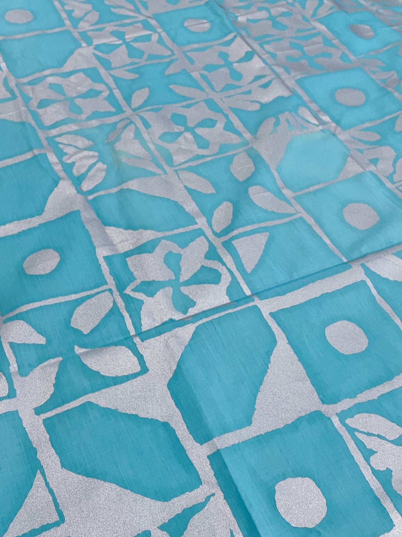 2 YD Cotton Alfred Shaheen Vintage - Turquoise with Silver