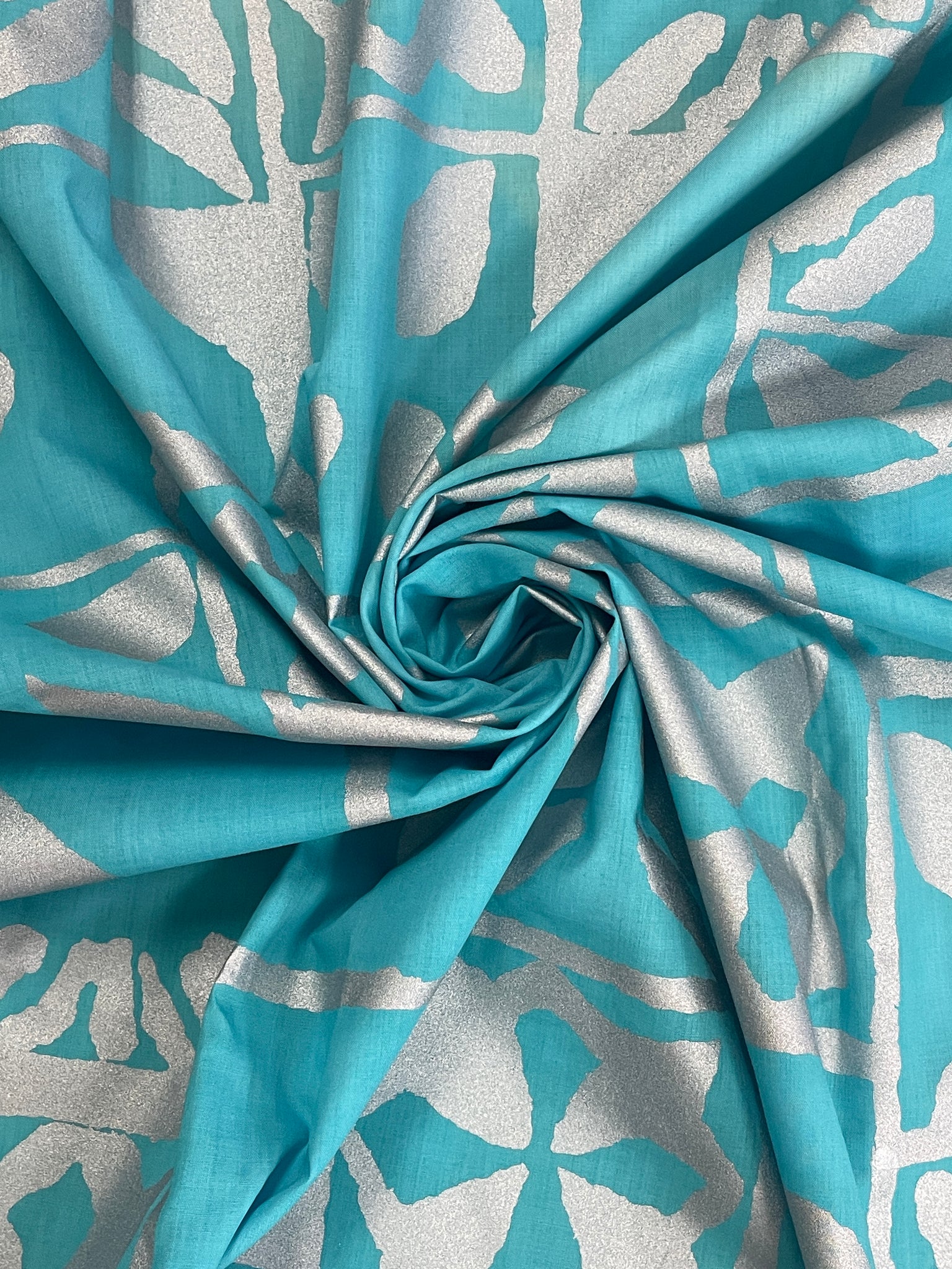 2 YD Cotton Alfred Shaheen Vintage - Turquoise with Silver