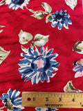 1 1/2+ YD Rayon Vintage - Red with Blue Flowers