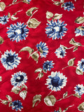 1 1/2+ YD Rayon Vintage - Red with Blue Flowers