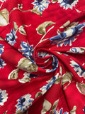 1 1/2+ YD Rayon Vintage - Red with Blue Flowers