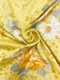 2 3/8 YD Polyester Vintage - Bright Yellow with Yellow Flowers and Green Leaves