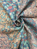 Cotton Vintage - Stripes of Flowers in Aqua, Peach, Blue and Tan