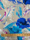 2 1/8 YD Polyester Vintage - Bright Blue and Fuchsia Flowers and Leaves on Beige
