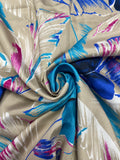 2 1/8 YD Polyester Vintage - Bright Blue and Fuchsia Flowers and Leaves on Beige