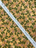 1 1/4 YD Cotton Flannel - Mottled Dark Yellow with Holly