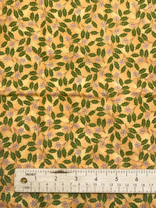 1 1/4 YD Cotton Flannel - Mottled Dark Yellow with Holly