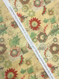 2 7/8 YD Quilting Cotton - Vintage Postcards in Yellows with Flowers in Greens and Red