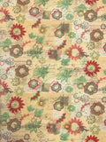 2 7/8 YD Quilting Cotton - Vintage Postcards in Yellows with Flowers in Greens and Red
