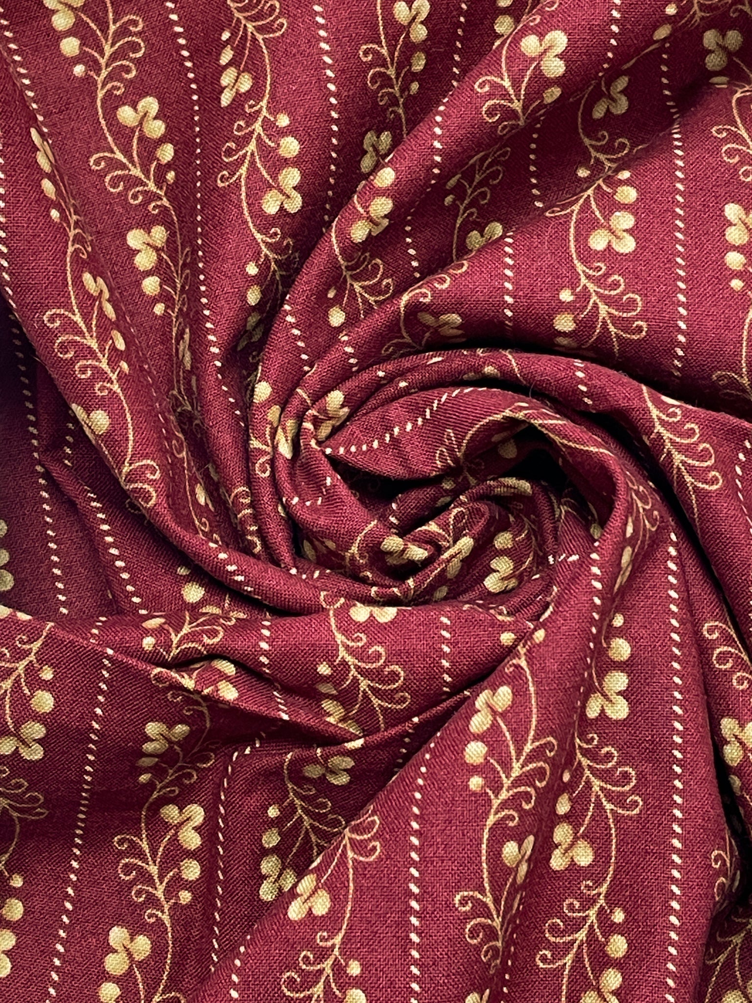 1 YD Quilting Cotton - Maroon with Dark Yellow Berries