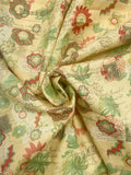 2 7/8 YD Quilting Cotton - Vintage Postcards in Yellows with Flowers in Greens and Red