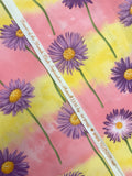 3 1/8 YD Quilting Cotton - Bright Pink and Yellow Stripes with Purple Flowers