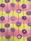 3 1/8 YD Quilting Cotton - Bright Pink and Yellow Stripes with Purple Flowers