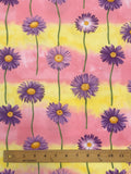 3 1/8 YD Quilting Cotton - Bright Pink and Yellow Stripes with Purple Flowers