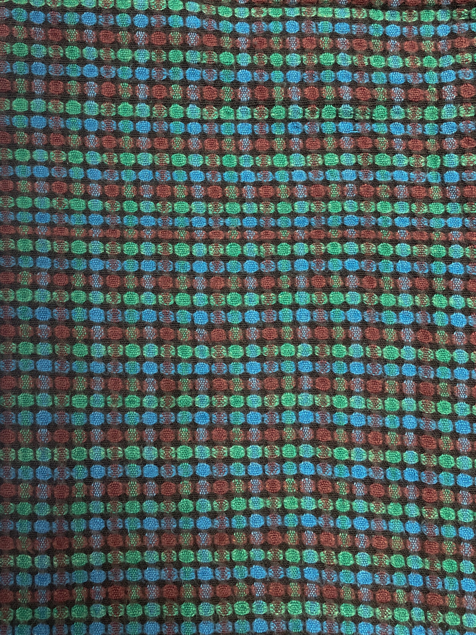 3 7/8 YD Cotton Yarn-Dyed Polka Dots - Blue, Green and Brown on Black