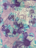 2 YD Lycra - Purple and Turquoise Flowers on Mottled Purple Background with Silver Over