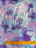 2 YD Lycra - Purple and Turquoise Flowers on Mottled Purple Background with Silver Over