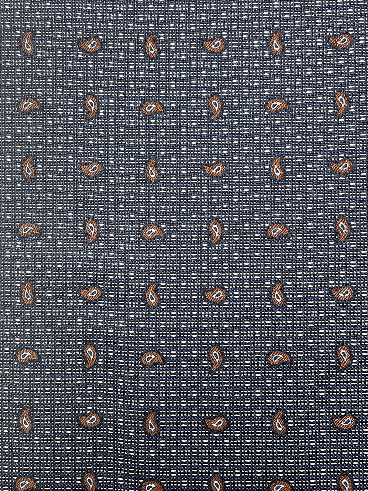 2 YD Silk - Navy Blue, Black and Light Gray Plaid with Brown Paisley