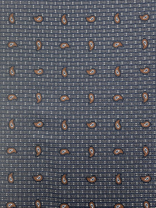2 YD Tie Silk - Navy Blue, Black and Light Gray Plaid with Brown Paisley