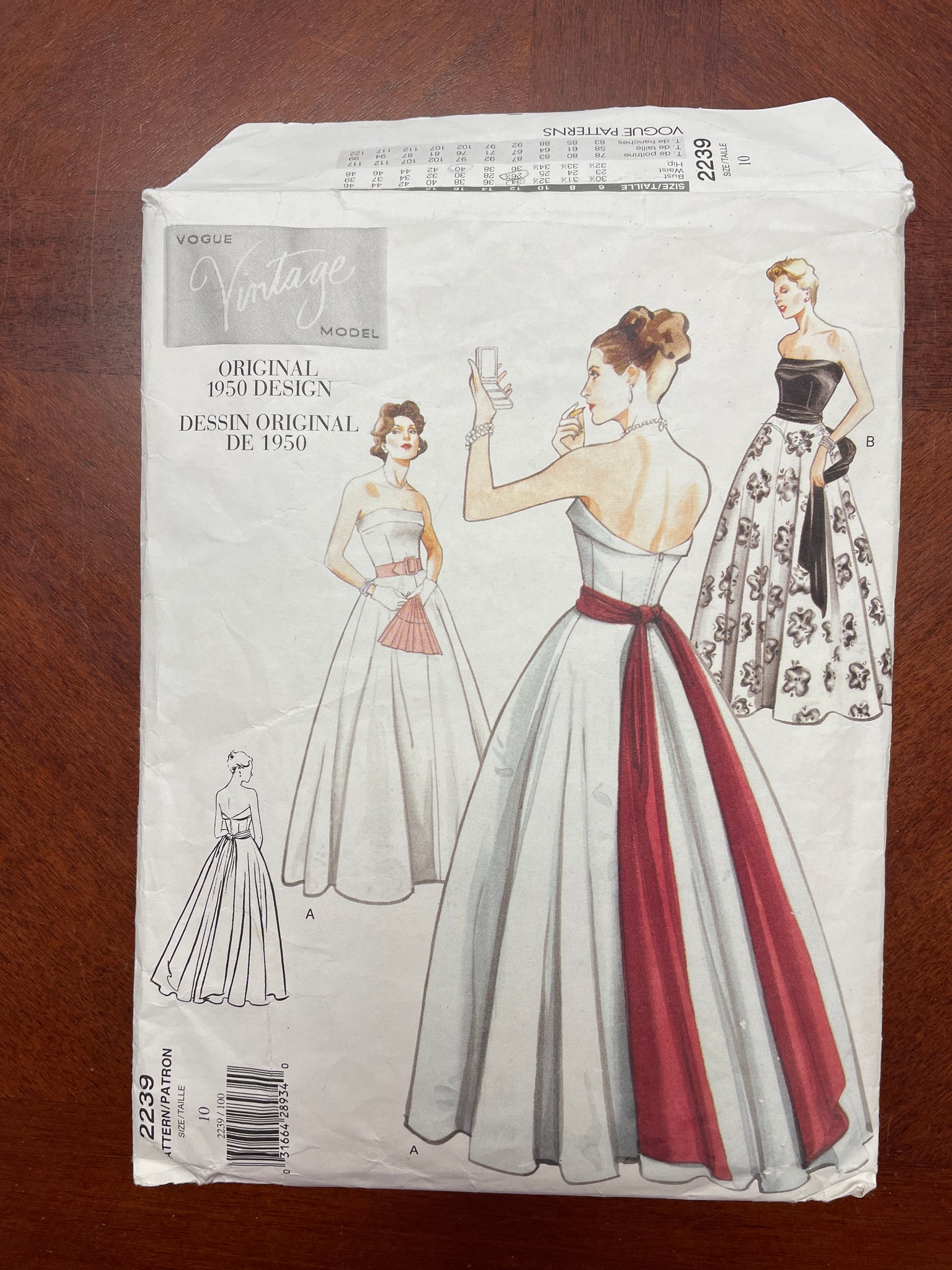 1950 Reproduction Vogue 2239 Sewing Pattern - Dress, Belt and Sash