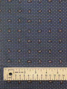 2 YD Tie Silk - Navy Blue, Black and Light Gray Plaid with Brown Paisley