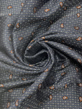 2 YD Tie Silk - Navy Blue, Black and Light Gray Plaid with Brown Paisley
