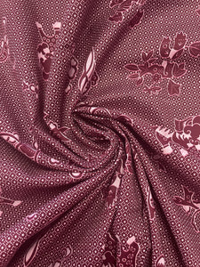 3 YD Quilting Cotton Faux Batik Print - Burgundy with Animals and Flowers