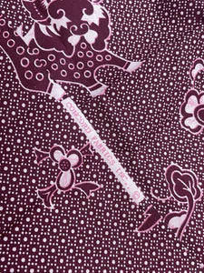 3 YD Quilting Cotton Faux Batik Print - Burgundy with Animals and Flowers