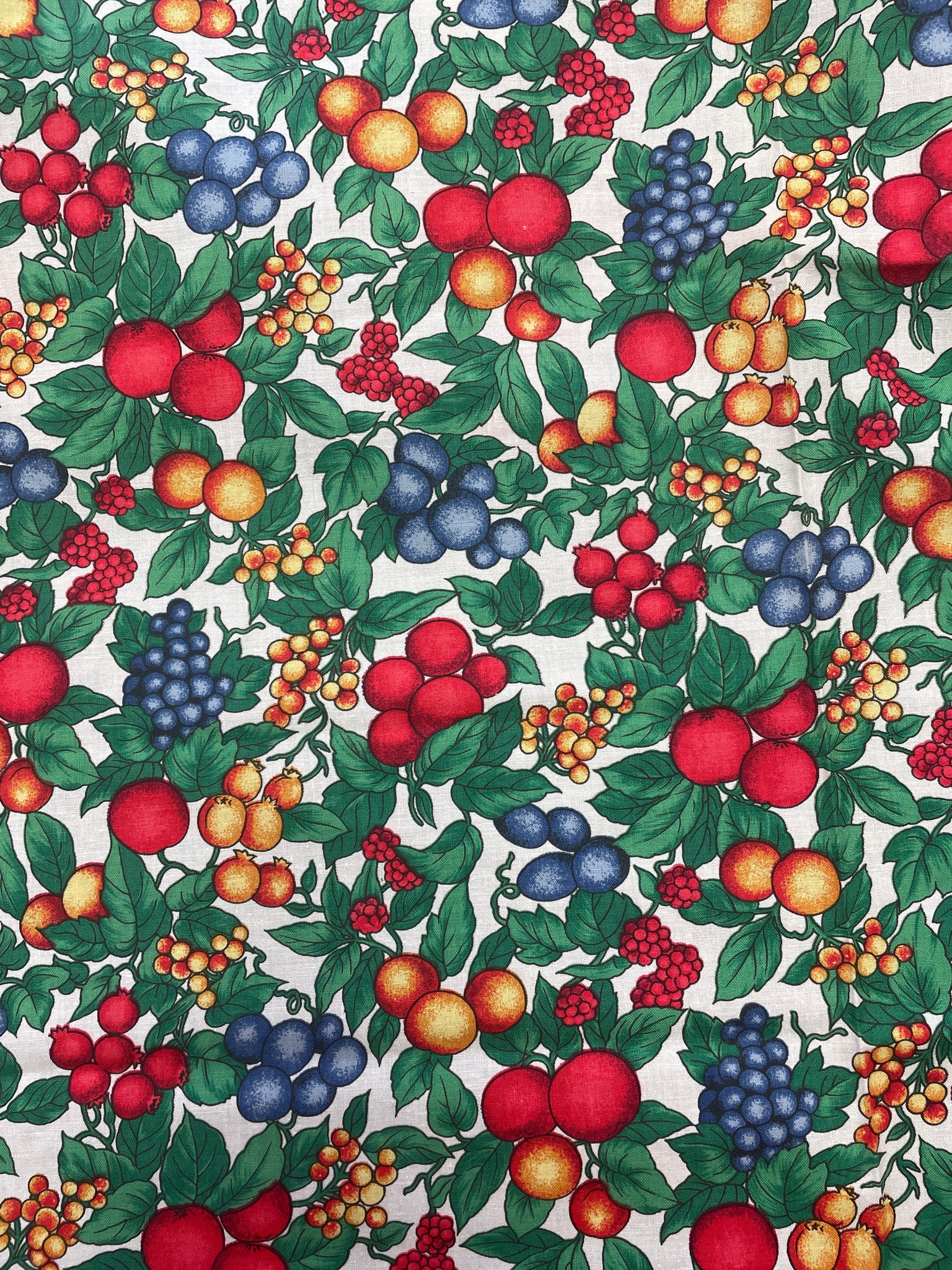 2 5/8 YD Quilting Cotton Vintage - White with Fruit and Green Leaves