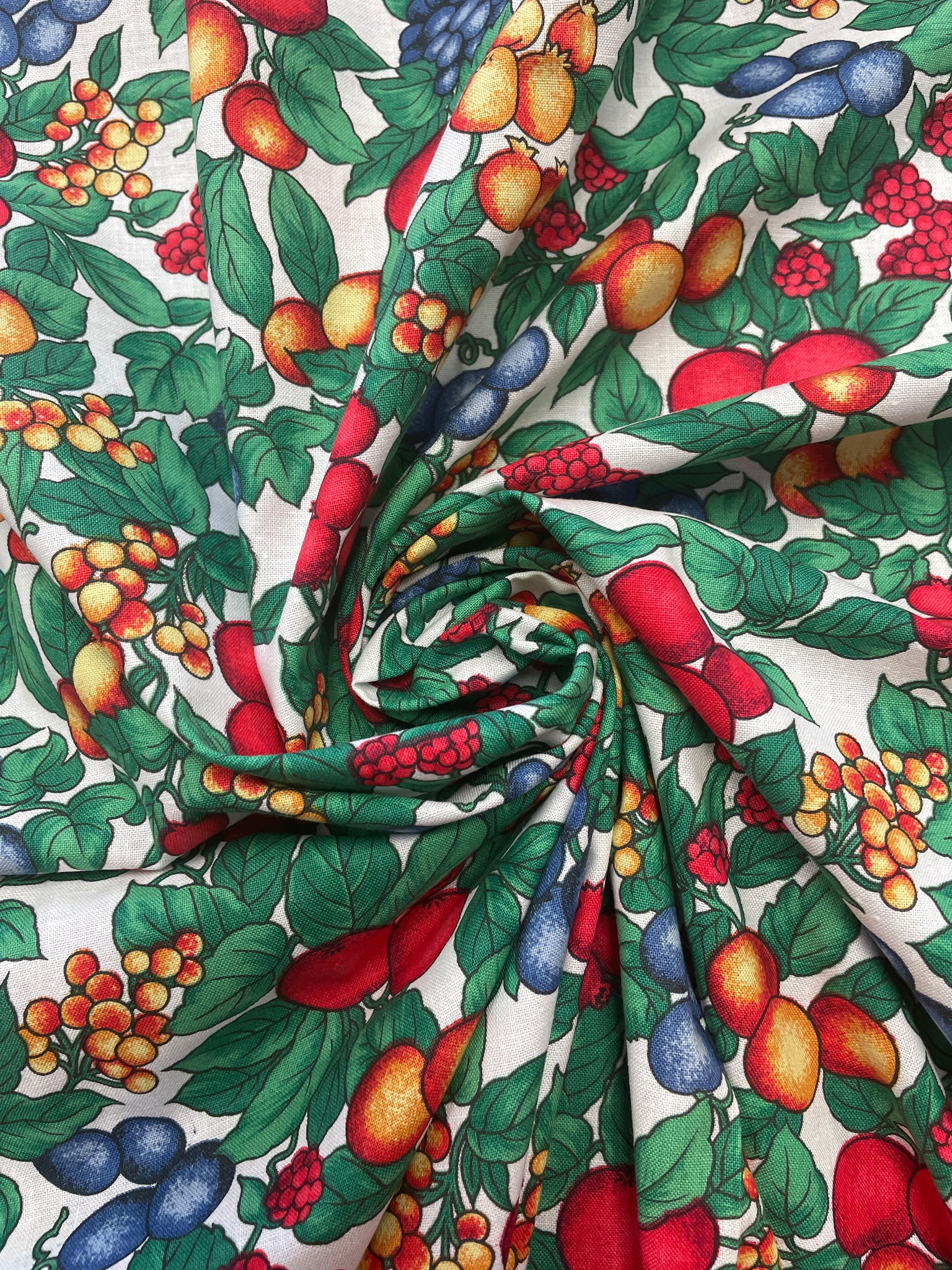2 5/8 YD Quilting Cotton Vintage - White with Fruit and Green Leaves