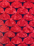3 5/8 YD Cotton Batik - Mottled Red with Navy Blue Long Horn Silhouettes