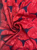 3 5/8 YD Cotton Batik - Mottled Red with Navy Blue Long Horn Silhouettes