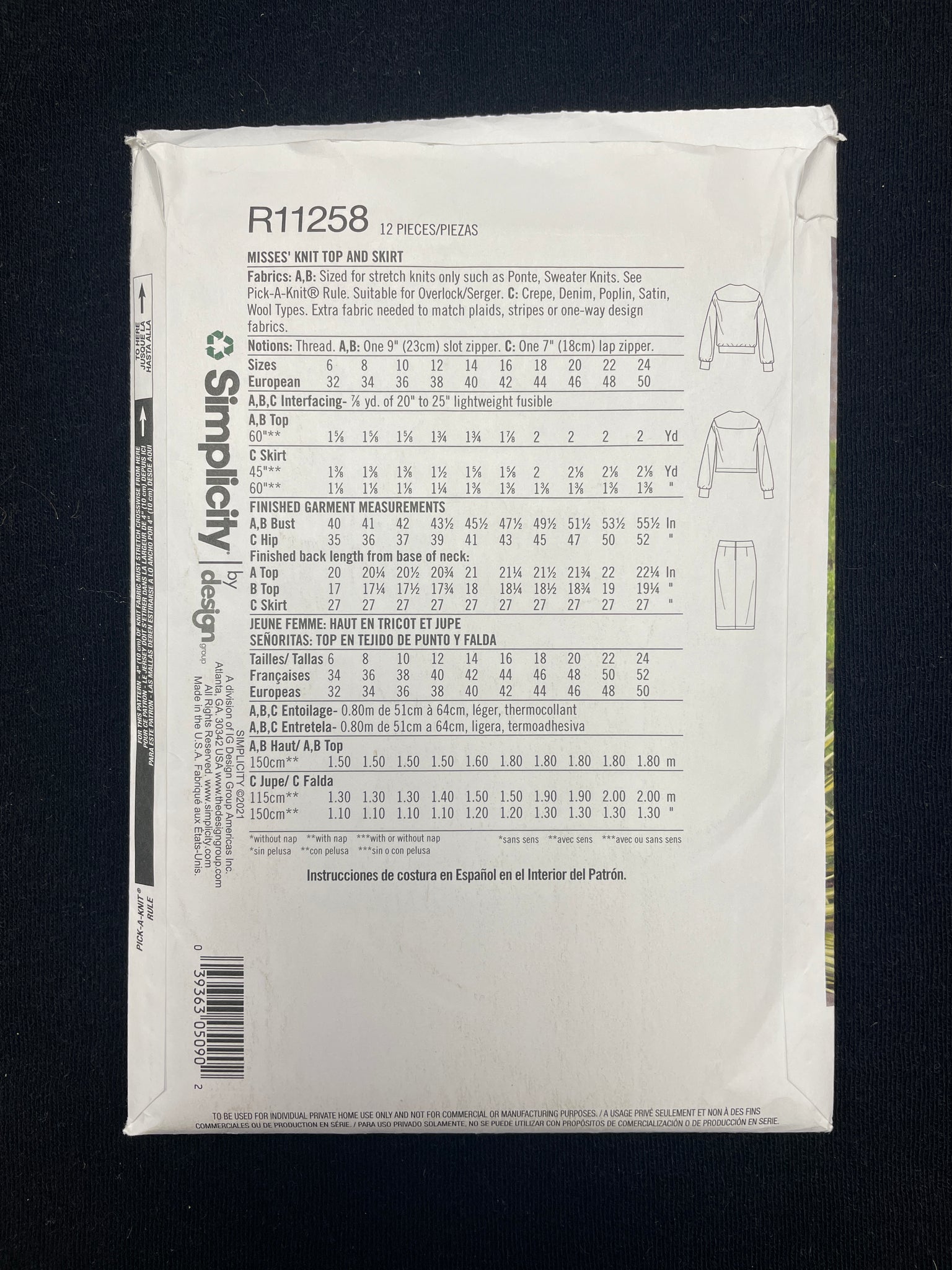 2021 Simplicity 11258 Sewing Pattern - Knit Blouse and Skirt FACTORY FOLDED