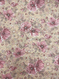 1 3/8 YD Poly Batiste Vintage - Mauve and Pink Flowers on Beige with Paisley