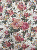 2 1/2 YD Cotton Vintage - Pink Roses and Golden Yellow Chain on Beige