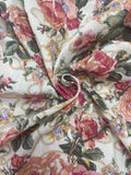 2 1/2 YD Cotton Vintage - Pink Roses and Golden Yellow Chain on Beige