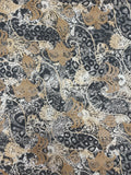 1 5/8 YD Nylon Stretch Vintage - Black and Gray Leopard Print Feathers of Tan Checked