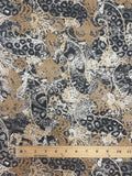 1 5/8 YD Nylon Stretch Vintage - Black and Gray Leopard Print Feathers of Tan Checked