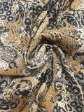 1 5/8 YD Nylon Stretch Vintage - Black and Gray Leopard Print Feathers of Tan Checked